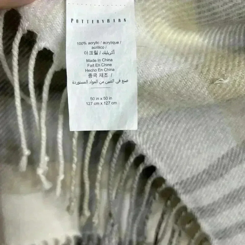 Pottery Barn Blanket Throw Fringe Plaid Square 50